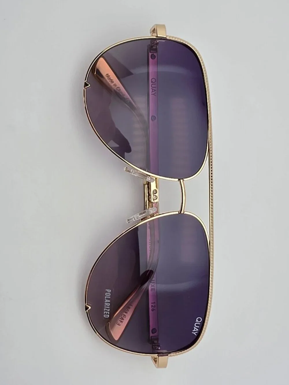Quay Australia High Key Luxe Gold Frame Polarized Purple Lens Aviator Sunglasses